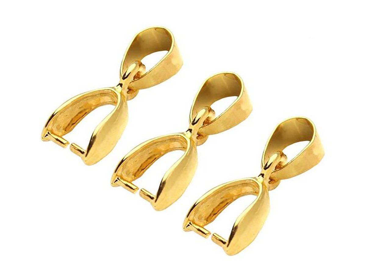 Fodattm 50 Pcs Copper Pinch Clip Clasp Bails Dangle Metal DIY Jewelry Findings Pendant Bail Bead Pendant Connector Necklace Clasps (Gold, 6 x 17mm)