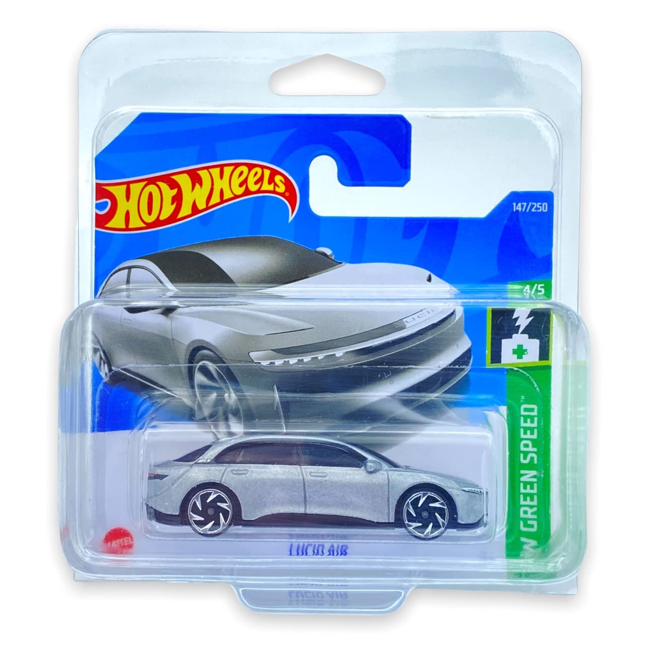 Hot Wheels Lucid Air (Silver) 4/5 HW Green Speed 2022 - 147/250 (Short Card) *** COMES IN A KLAS CAR KEEPER PROTECTIVE COLLECTORS CASE *** HCT24