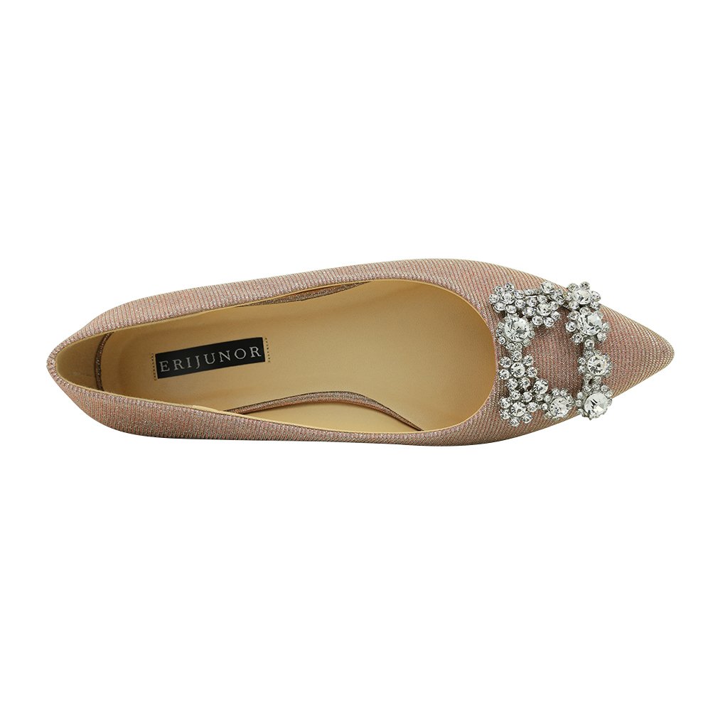 ERIJUNOR E2386 Women Comfort Pointed Toe Rhinestone Glitter Slip Ballet Wedding Flats Shoes for Bride Blush Size 6 - Image 4