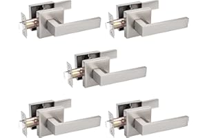 Probrico 5 Pack Square Door Lever Door Lock Handle Lockset Keyless Doorknobs Passage Knobs Lockset Interior Hallway Passage Closet in Satin Nickel
