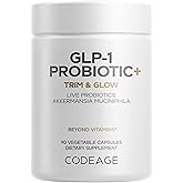 Codeage GLP-1 Probiotic+ - Live Probiotics Akkermansia, Clostridium, Bifidobacterium, Chicory Inulin Probiotic, Prebiotics & Postbiotics Supplement - 500 Million AFU, 3-Month Supply - 90 Capsules