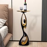 Creative Side Table with Tray Top, Round End Table and Flower Stand(Black) | Decorative Accent Table for Living Room, Compact Bedside Table for Bedroom, Modern Flower Stand for Home Decor