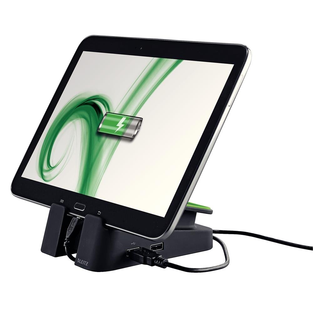 Leitz 2 Port USB Charging Tablet Stand with Micro USB Cable, Complete Range 62280095 - Black