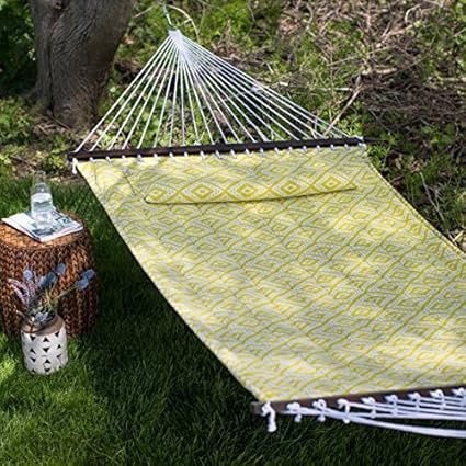 Quilted 2 Person Hammock with Juniper Spreader Bar- Chartreuse Yellow