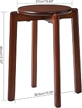 YMYNY 4pcs Solid Stackable Wood Round Stool, 27x27x45CM Brown view 3
