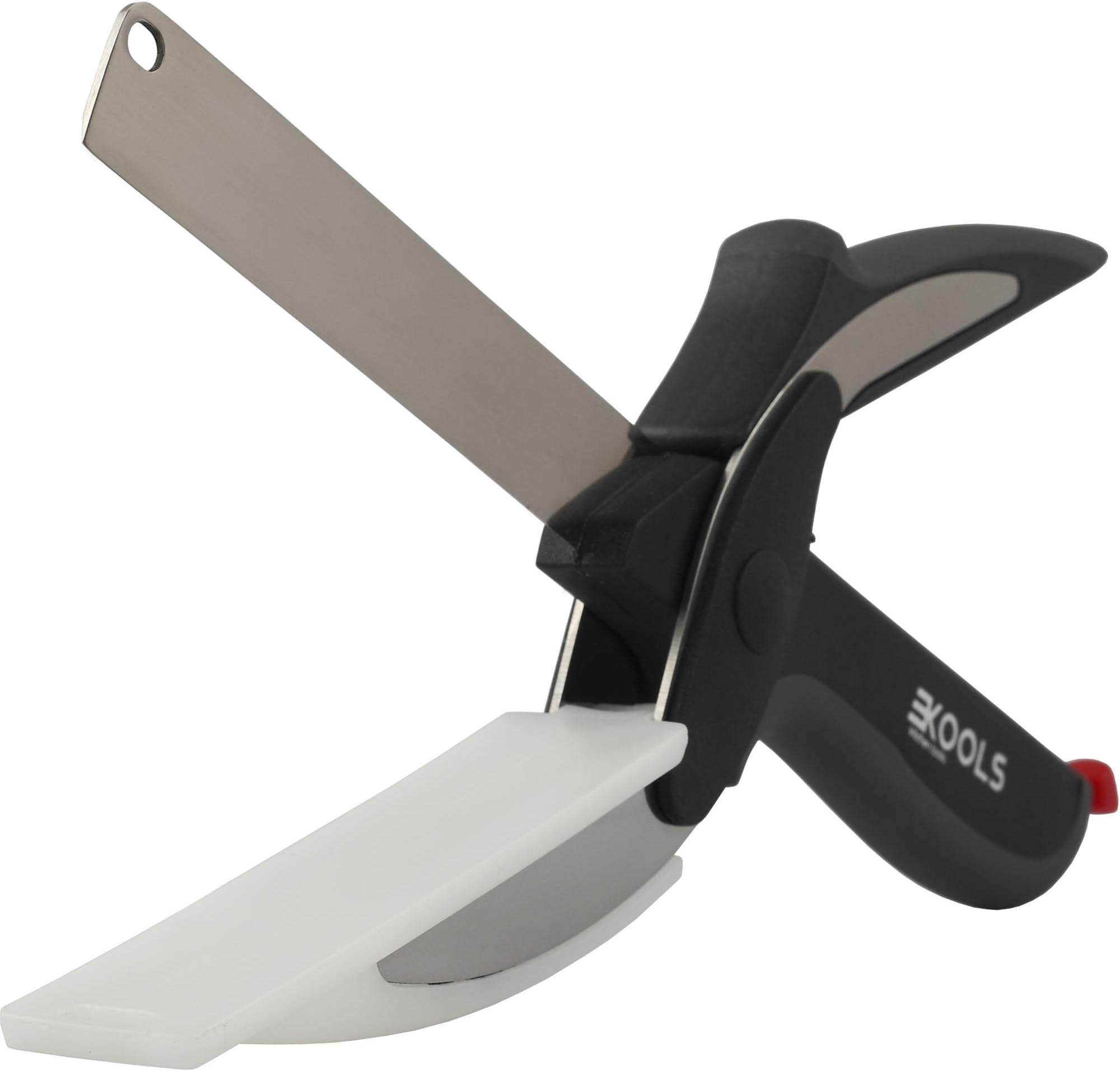 kools Food Chopper - Clever Stainless Steel Knife with Cutting Board Built-in – Use for Quick and Easy Cutting in Your Kitchen and on Picnics as Food Scissors - Vegetable Slicer - Fruit Cutter