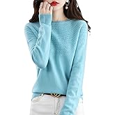RUCPUW 100% Merino Wool Sweaters Women's Fall Winter Warm Soft Knitted Loose Pullover Crew Neck Long Sleeves