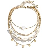COLORFUL BLING Bohemian Puka Shell Necklace Layered Sequins Starfish Conch Seashell Choker Necklaces for Women Summer Beach Holiday Beach Surfer Jewelry