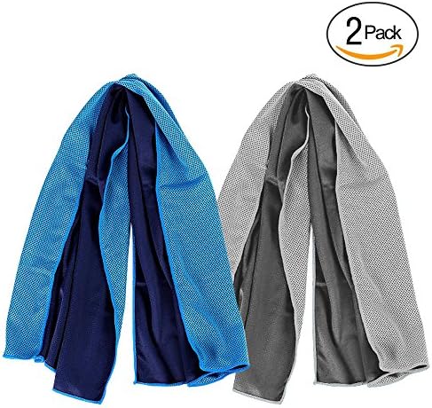 Cooling Towel,Toward 2pcs Snap Microfiber Cooling Towel for Sports,Workout,Fitness,Gym,Yoga,Beach,Travel,Gray &amp; Blue