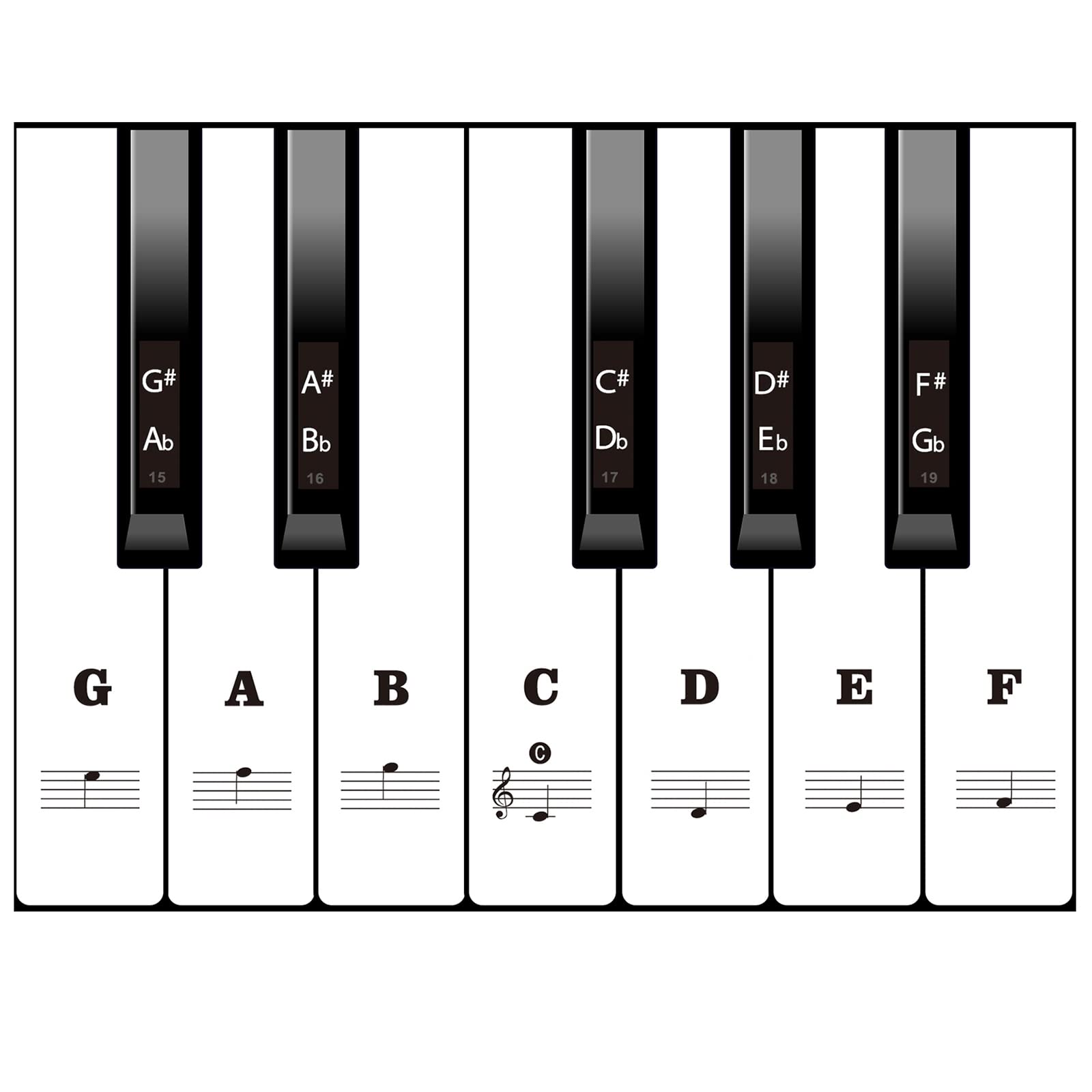 SKmoon Piano Stickers, Piano Keyboards Stickers for 88/61/54/49/37 Full Set,Music Electronic Piano Keyboard Note Stickers for Kids Beginners, Transparent & Removable (Black)