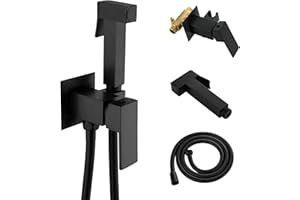 SHAMANDA Warm Water Bidet Sprayer for Toilet with Hot and Cold Brass Rough-in Valve, Stainless Steel Handheld Bidet Attachment Set for Feminine, Pets and Baby Diaper Wash, Matte Black, BDS08-7