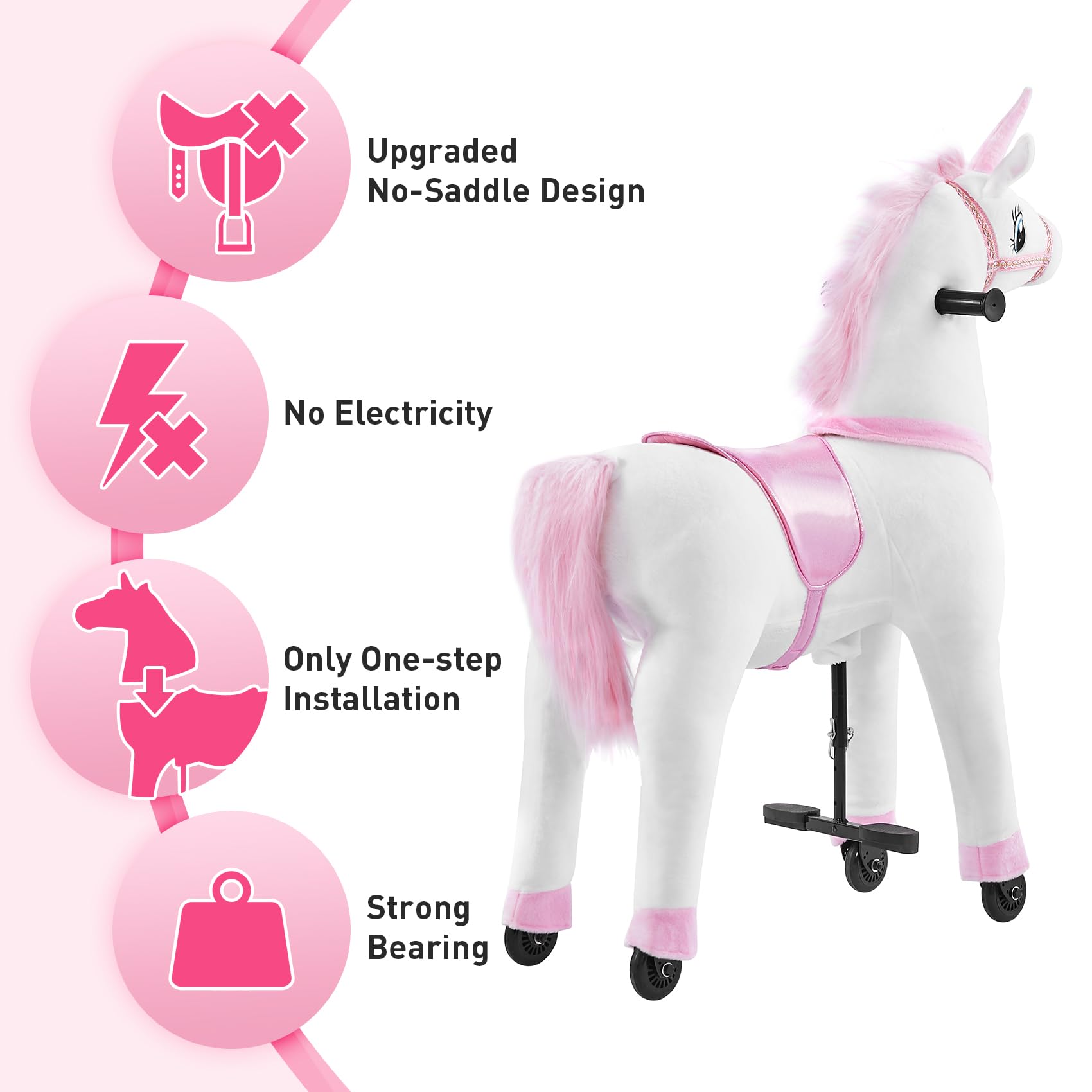 Kidsgrow Ride on Horse Unicorn Toy for Kids Riding Horse Pony Rider Mechanical Cycle Walking Action Plush Animal for 4 to 9 Years, No Battery or Electricity,Max Load 165 LBS, Medium Size