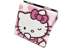 IMAKARA Small Compact Mirror for Purses Pocket Cute Kitty Mini Travel Makeup Mirror 1X/2X Magnifying Hello Gift for Her Women Girls (Pink 2)