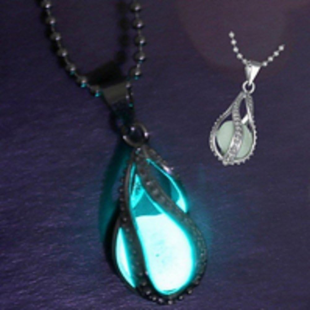 Water Drop Flaoting Locket Neckalces Glow In The Dark Pendant Necklace Gift Glowing Luminous Stone Beads Vintage