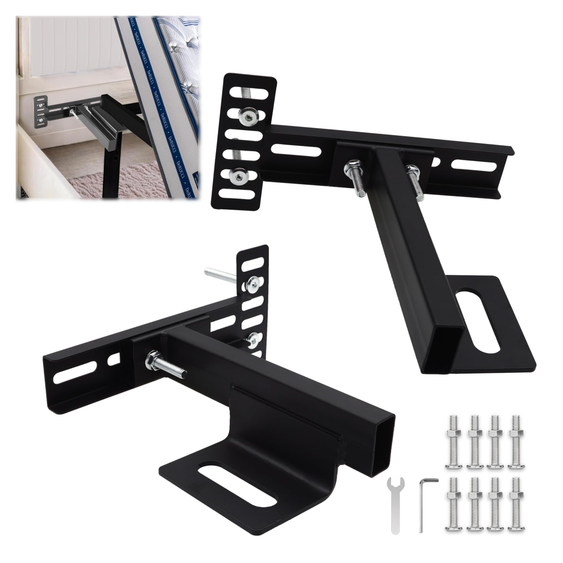 Photo 1 of 2 Pack Headboard Brackets for Adjustable Bed, Universal Adjustable Brackets for Headboard with Footboard Extension Kit Twin Full Queen King Matte Black