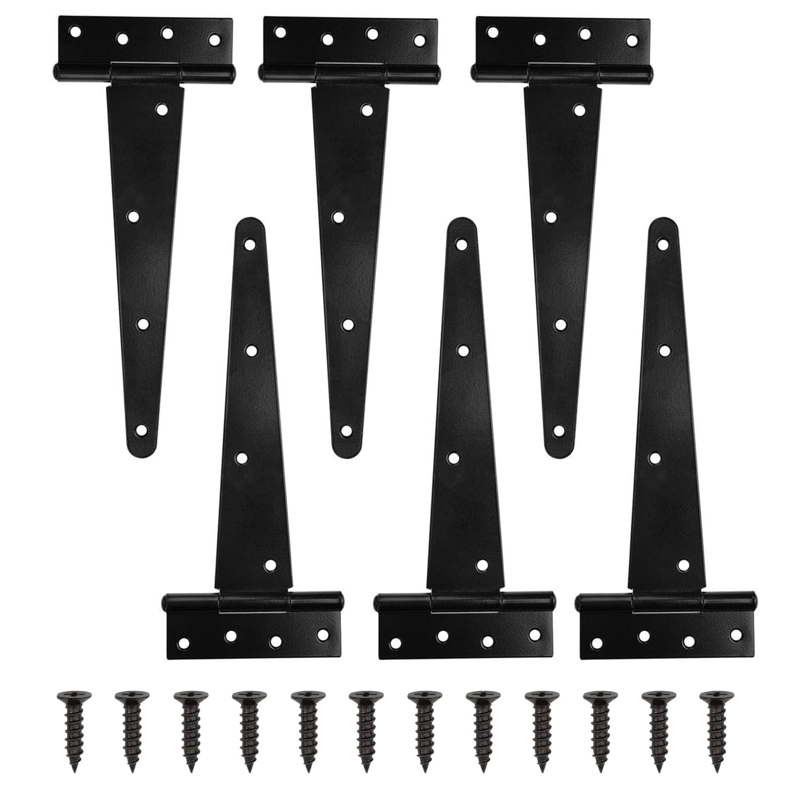 TamBee Gate Hinges Heavy Duty Shed Door Hinges Wooden Barn Gates T Hinges Black Metal Strap Tee Hinges for Shed Doors, Windows, Fence, Barn Gates(6, 250mm/10inch)