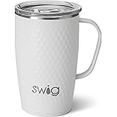 Swig Life 18oz Travel Mug, Insulated Tumbler with Handle and Lid, Cup Holder Friendly, Dishwasher Safe, Stainless Steel, Travel Coffee Cup (Golf Ball)