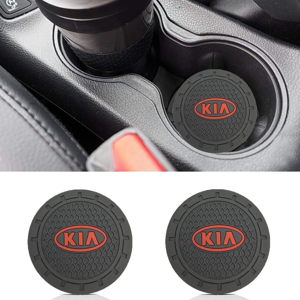 yyyycar 2 Pack Car Cup Holder Coasters for Kia. 2.75'' Diameter Silicone Auto Coasters(Fit Kia)