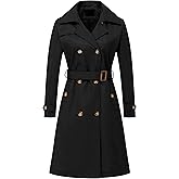 Chrisuno Women's Double Breasted Long Trench Coats Mid-Length Belted Overcoat Dress Jacket with Detachable Hood