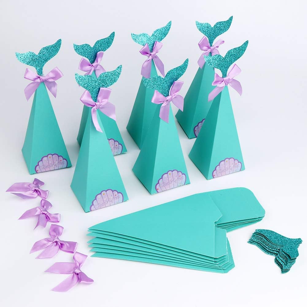 Amazon Com Partytalk 50pcs Mermaid Party Boxes Favors Mermaid Gift Bags With Thank You Stickers For Kids Birthday Baby Shower Under The Sea Mermaid Party Decorations And Supplies Toys Games