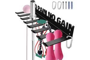 SAHANS Home Gym Accessories Organization Storage Rack Equipment For Home 8 Hook Wall Hanger Display Gear Barbells Resistance Bands Jump Ropes Lifting Belt Hanger Accessories Hardware Included
