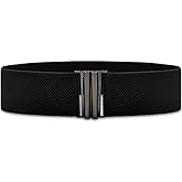 Tienyuu Women’s Black Vintage Plus Size Elastic Stretch Waist Cinch Belt with Silver Buckle