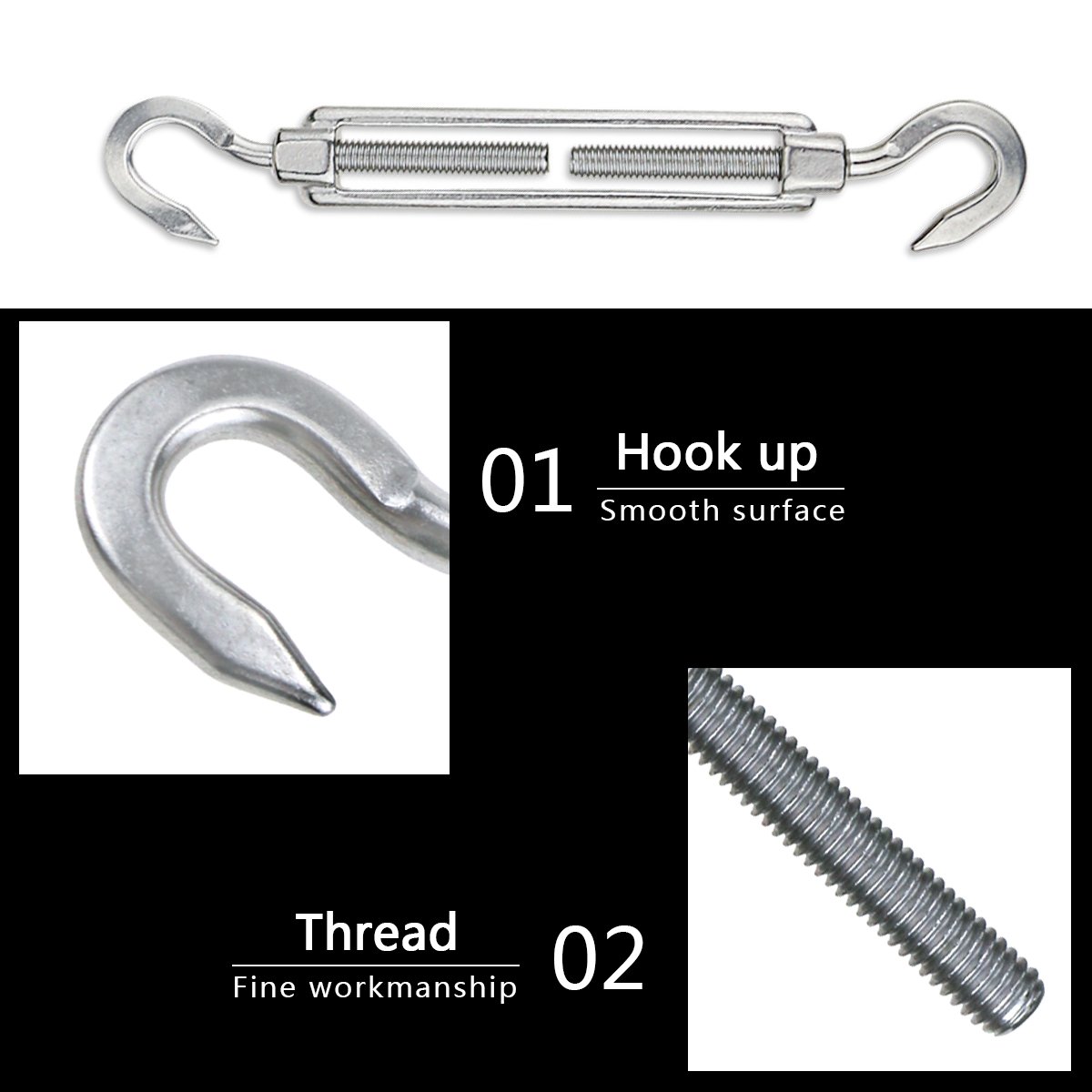 Magicfun Sun Shade Sail Hardware Kit for Rectangle & Square Installation 316 & 304 Stainless Steel Silver for Deck Garden Lawn Patio