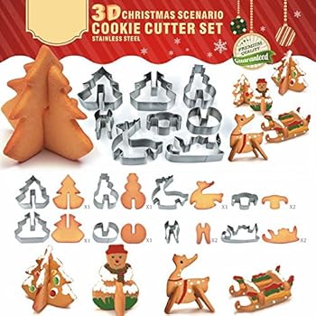 Jonesonstore 3D Christmas Cookie Making Molds,Stainless Steel Christmas Cookie Cutters Type Cracker Cookie Making Molds,Snowman,Christmas elk, christmas tree, sleigh,Gift Box Packaging (8Pcs)