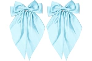 TULOBI Large Hair Bows 2PCS Light Blue Long Tail Bow Hair Clip with Metal Spring Clamp Soft Satin Hair Ribbon for Women Girls