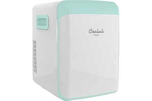 Cooluli 15L Mini Fridge for Bedroom - Car, Office Desk & College Dorm Room - 12V Portable Cooler & Warmer for Food, Drinks, Skincare, Beauty, Makeup & Cosmetics - AC/DC Small Refrigerator (Turquoise)