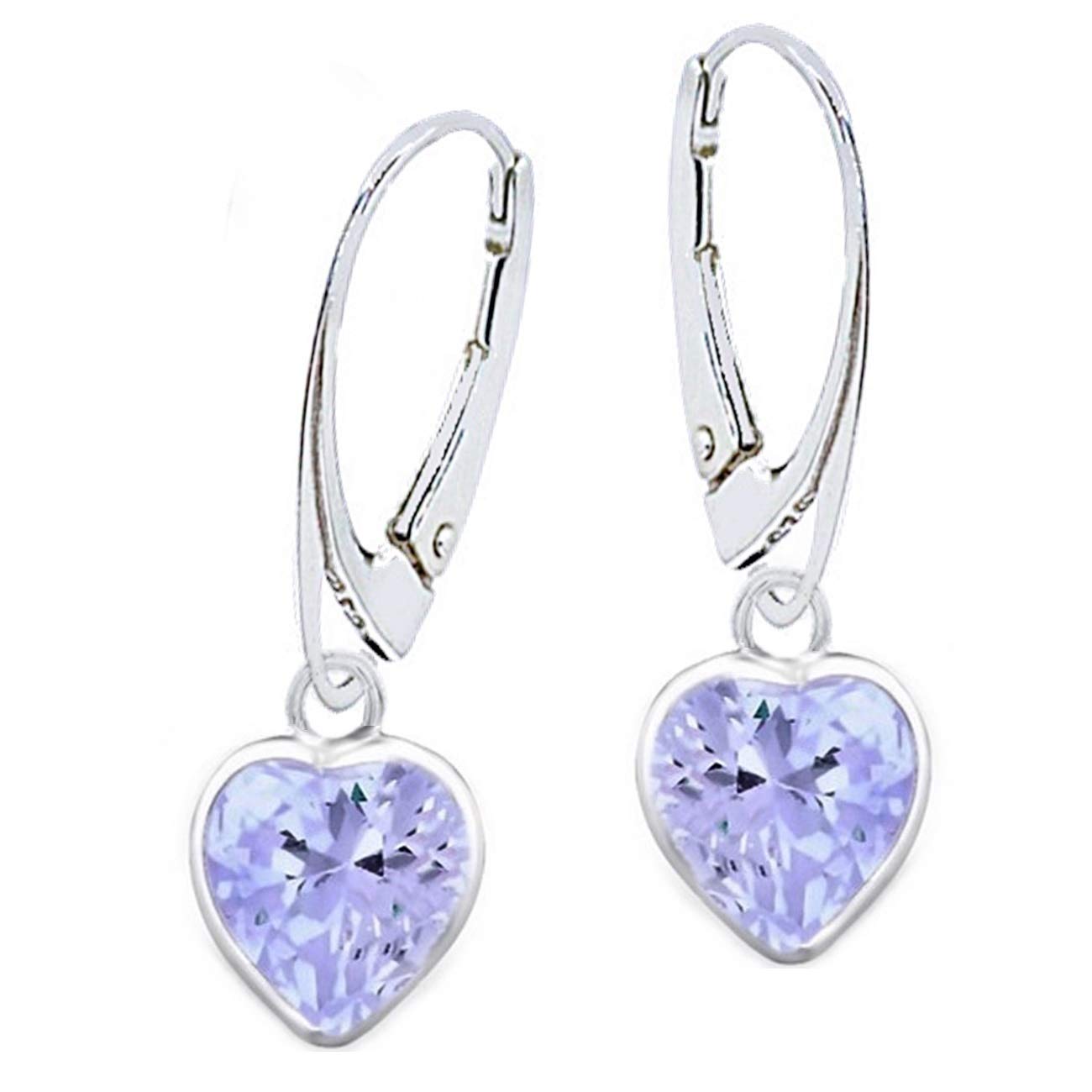 Cubic Zirconia Heart French Hook Earrings Jewellery 925 Sterling Silver Girls Ladies Children Earrings Gift Idea M5 / Purple Heart