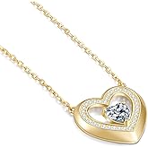Christmas Gifts for Women - 14K Gold Filled 925 Sterling Silver Heart Birthstone Pendant Necklaces, Anniversary Birthday Jewelry Gifts for Wife Daughter Mom Grandma, Non Tarnish 16"+2"