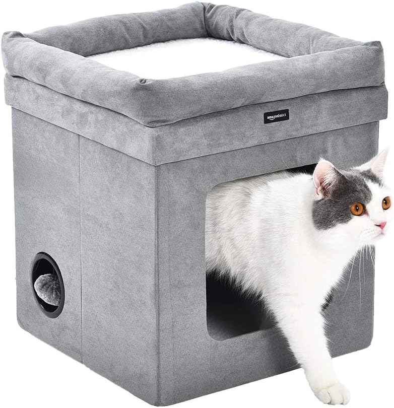 Amazon Basics Collapsible Cat House/Cat Bed for Indoor Grey, 38 x 38 x 43 cm - Image 3