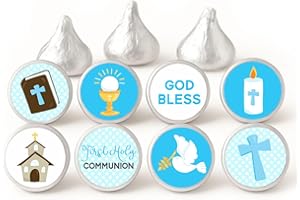 Boy First Holy Communion Labels for Hershey's Kisses Chocolates by Adore By Nat - Blue Candy Sticker - Set of 240