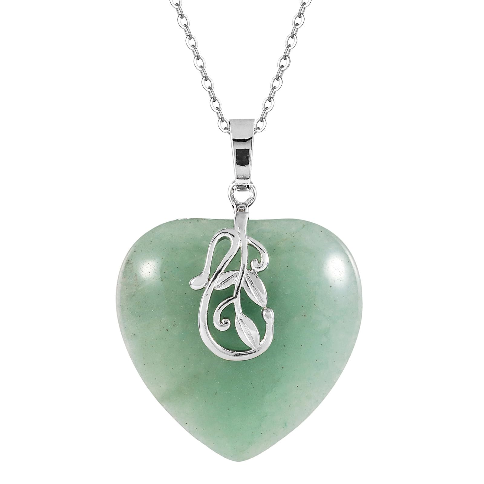 Nupuyai Green Aventurine Love Heart Crystal Pendant Necklace for Women, Leaves Charm Reiki Chakra Healing Stone Pendant with Chain 50cm