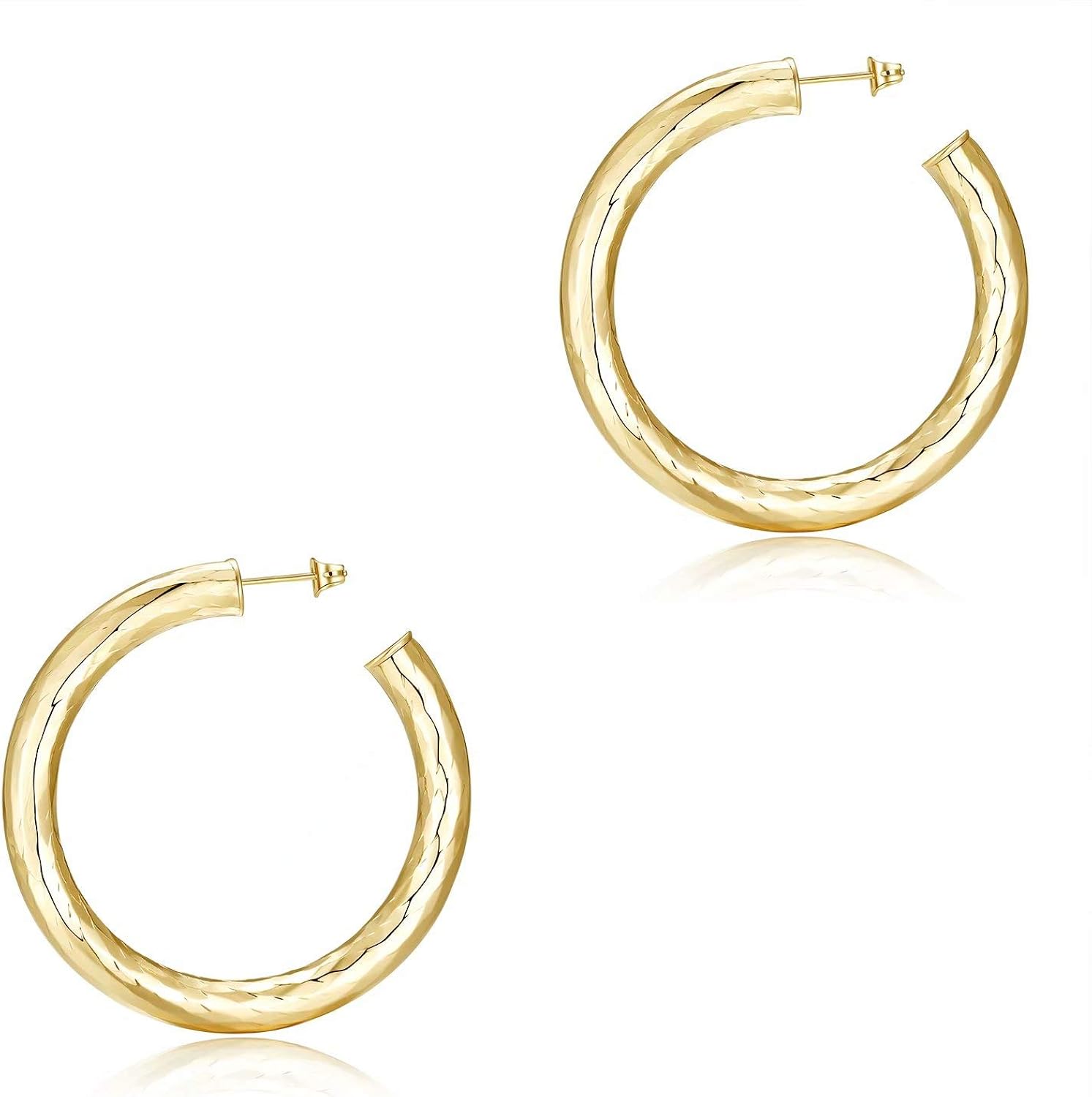 S925 Sterling Silver Post Hoop Earrings for Women, 14K Gold Plated