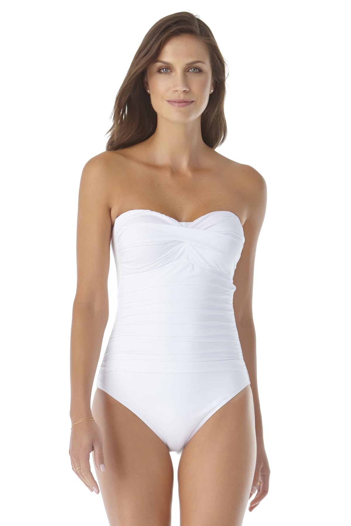 Anne Cole Women’s Twist Front Shirred One Piece Swimsuit, White, 6