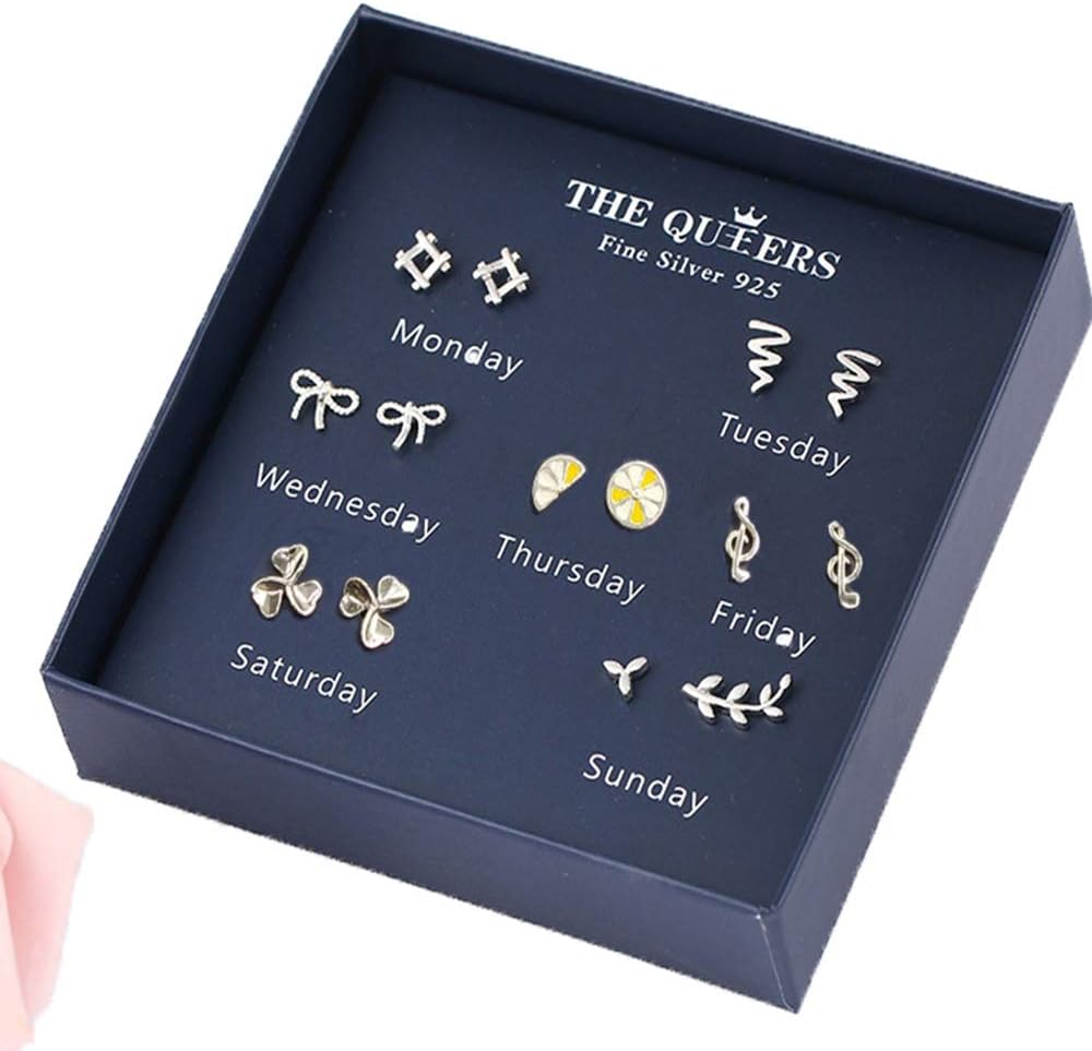 7 Pairs Earrings Set 925 Sterling Silver Earring Stud Gift for Her Girls Women