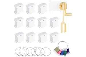 D-buy 200 Pcs Plastic Floss Bobbins Thread Cards with Floss Twister and 10 Pcs Floss Bobbin Rings for Craft DIY Embroidery Se