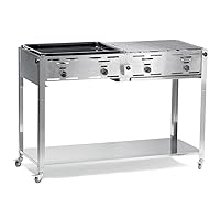  Grillwagen XXL silber Edelstahl Grillmobil 3+1 Gas Brenner 4-flammig Garten ✔ Lenkrollen mit Bremse ✔ eckig ✔ rollbar ✔ Grillen mit Gas ✔ mit Rädern 