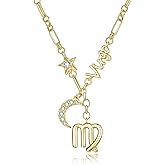 Virgo Zodiac Necklace for Women Maiden Horoscope Constellation Pendant 14K Gold Plated Star Sign Jewelry with Crescent Moon Refined Birthday Gifts for Her Wife Daughter Mom Grandma