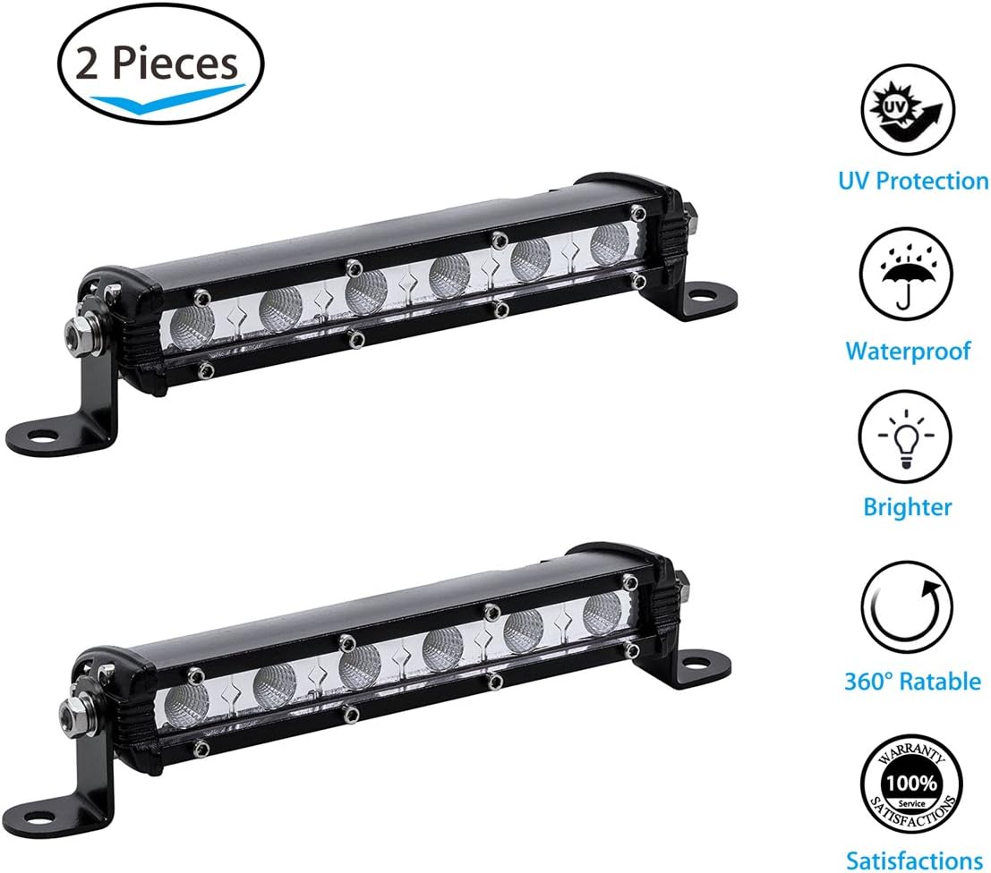 7" Off Road Light Bar Ultra-Slim Single Row 18W Cree LED Fog/Driving/Work Flood Light for Trucks ATV SUV Cars Bumper Rock + Mounting Brackets (2pcs/set,7 inch 18W): Automotive