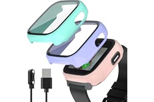 SimpleThings Compatible with Cosmo JrTrack 5 Screen Protector, Hard PC Case with HD Clear Tempered Glass Screen Protector for Cosmo JrTrack 5 Watch for Kids Boys Girls (Teal+Purple+Pink)