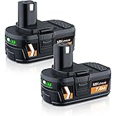 VANTTECH P108 18V 7.0Ah Li-Ion Battery Replacement for Ryobi 18 Volt Battery P107 P108 P102 P103 P104 P105 P109 P122 Cordless Power Tools Packs with LED Indicator 2Packs