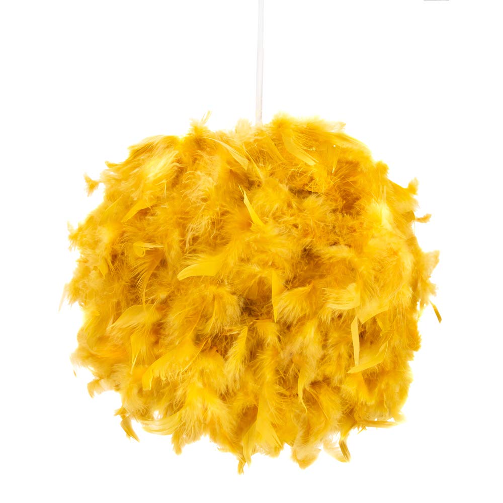 Eye-Catching and Modern Real Natural Ochre Feather Decorated Small Pendant Light Shade 40watt Maximum Perfect Statement Piece 25cm Diameter by Happy Homewares