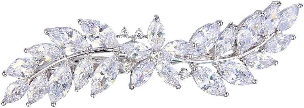 EVER FAITH Women's CZ Marquise-Shaped Hibiscus Flower Leaf Hair Barrette Clip Clear Silver-Tone: Jewelry