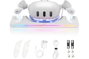 HATALKIN Charging Dock Compatible with Quest 3,Magnetic 30W Charging Station Compatible with Quest 3 VR Headset & Controllers Charger with 2 Rechargeable 2100mAh Batteries (Not Compatible for Quest 2)