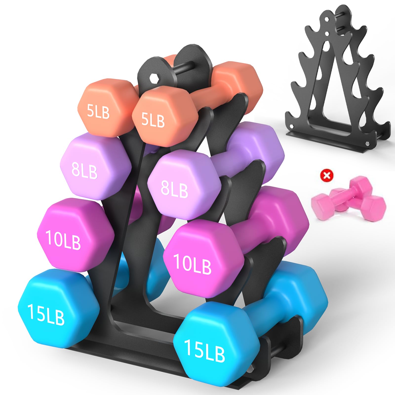 Photo 1 of 4-Tier Dumbbell Rack for 1-15 lb Weights, Holds 5 Pairs Space-Saving Sturdy A-Frame Stand for Home Gym, Weight Rack for Women's Dumbbell Set (Dumbbell Rack Stand Only) (Small)