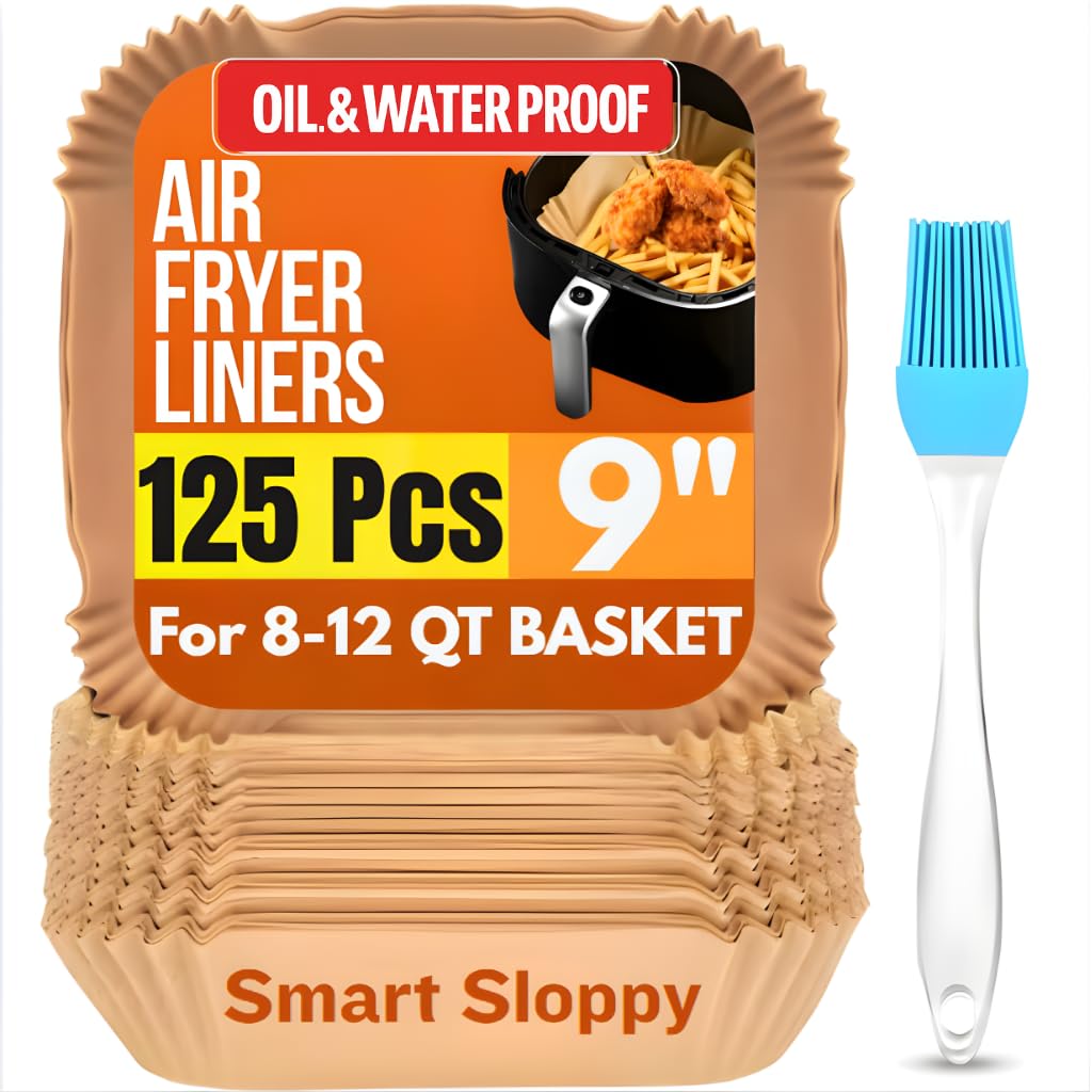 Photo 1 of 9 inch Square Air Fryer Liners Disposable Parchment Paper Liner Airfryer 8-12 QT Basket inserts Filter Sheets EXTRA THICK 40 GSM - Pack of 125