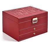 Greenfeather Jewelry Boxes for Women, Jewelry Organizer Box with Lid 3 Layers for Necklaces Rings Earrings and Bracelets Box to Store Jewelry Red Ideal Gifts